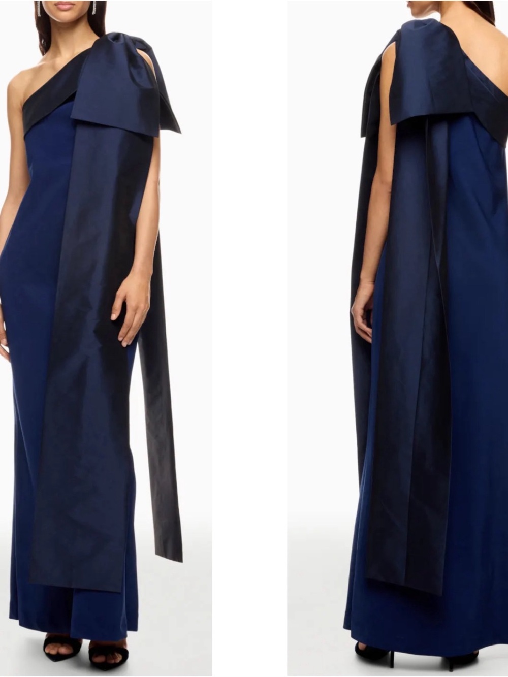 BERNADETTE Adrian One Shoulder Draped Bow Taffeta Blue Maxi Dress Size 6